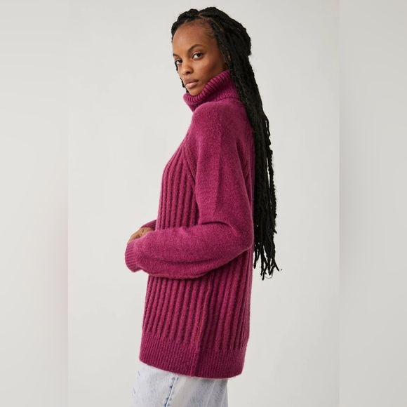 Free People Big City Turtleneck in Mulberry Garnet - Picture 3 of 8